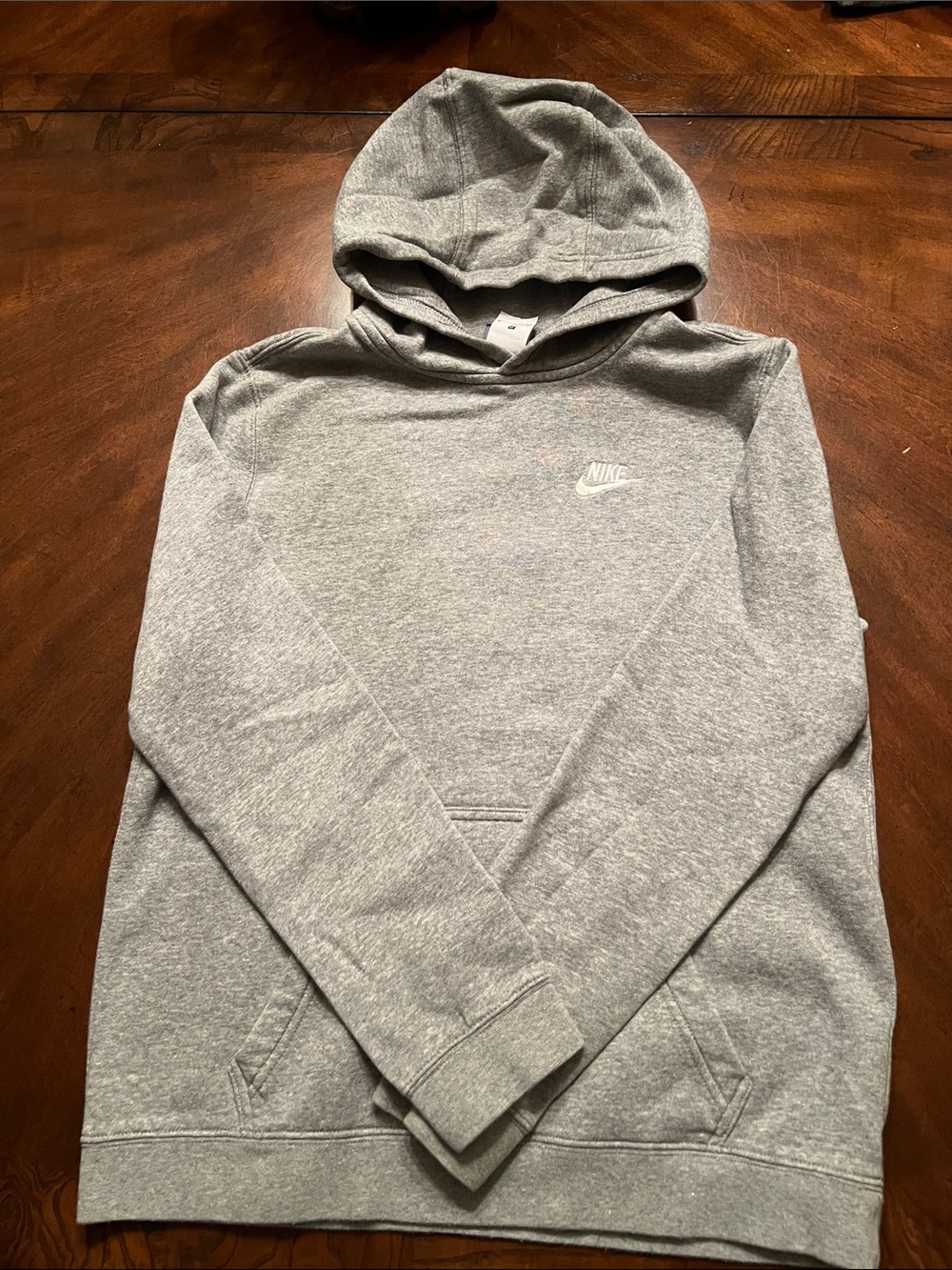 Boys Nike Gray Pullover Hoodie with Small Chest Logo